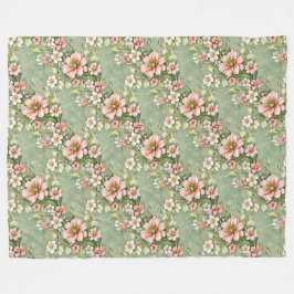 赤面ピンクと白の花をセージに フリースブランケット