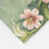 赤面ピンクと白の花をセージに フリースブランケット (角)