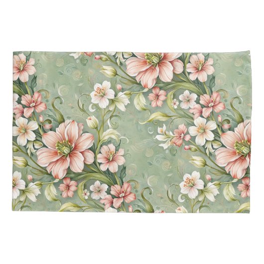 赤面ピンクと白の花をセージに 枕カバー (裏面)