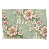 赤面ピンクと白の花をセージに 枕カバー (正面)