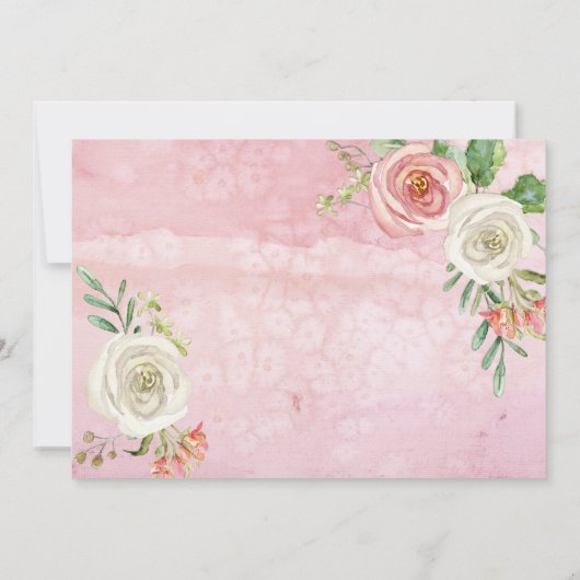 赤面ピンクと白の花模様 | 女の子の赤ちゃんシャワー 招待状 (裏面)