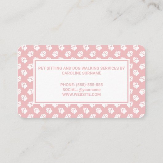 赤面ピンクと白の足のドッグウォーカーペット座 名刺 (裏面)