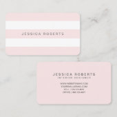 赤面ピンクと白シンプルのストライプパターン 名刺 (正面/裏面)