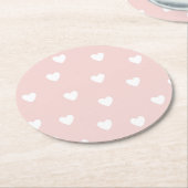 赤面ピンクと白ハート ラウンドペーパーコースター (アングル)