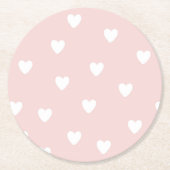 赤面ピンクと白ハート ラウンドペーパーコースター (正面)