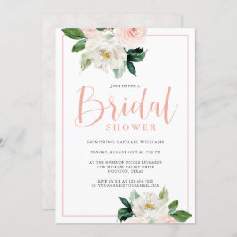 赤面ピンクと白フェミニンフローラブライダルシャワー 招待状