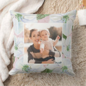 赤面ピンクと白フローラとドット写真 クッション (ブランケット)