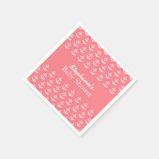 赤面ピンクと白航海のいかり赤ちゃんシャワー スタンダードカクテルナプキン (角)