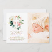 赤面ピンクと白花模様バプテスマ写真 招待状 (正面)