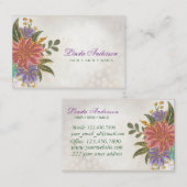 赤面ピンクと紫と金ゴールド水彩フローラ 名刺 (正面/裏面)