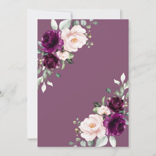 赤面ピンクと紫のバラ誕生日任意の年齢 招待状 (裏面)