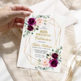 赤面ピンクと紫のバラ誕生日任意の年齢 招待状