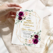 赤面ピンクと紫のバラ誕生日任意の年齢 招待状