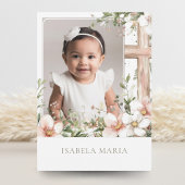 赤面ピンクと緑の花のバプテスマ写真 サンキューカード