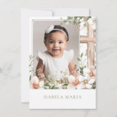 赤面ピンクと緑の花のバプテスマ写真 サンキューカード (裏面)