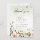 赤面ピンクと緑の花のバプテスマ写真 サンキューカード (正面)