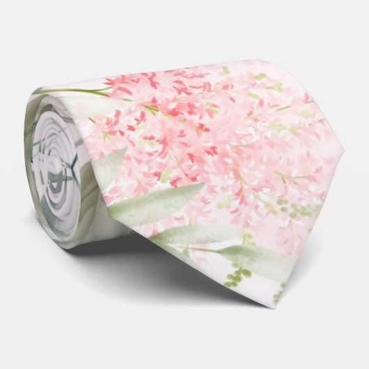 赤面ピンクと緑の葉スシック結婚ズグルーム ネクタイ (ロール)