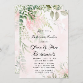 赤面ピンクと緑の葉ブリーズメイドランチ 招待状