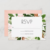 赤面ピンクと緑結婚色 出欠カード (正面/裏面)