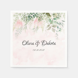 赤面ピンクと緑葉のシ結婚ック スタンダードカクテルナプキン