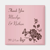 赤面ピンクと茶色の花結婚式の引き出物 マグネット (正面)