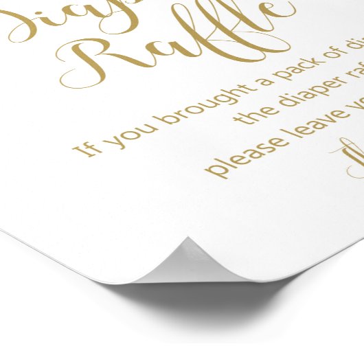 赤面ピンクと金ゴールドおむつラッフルサイン ポスター (角)