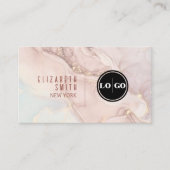 赤面ピンクと金ゴールドのQRコードロゴ 名刺 (正面)