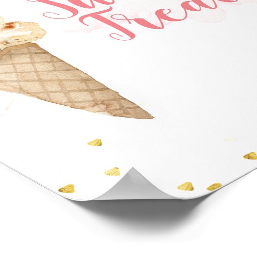 赤面ピンクと金ゴールドアイスクリームスイートトリート ポスター (角)