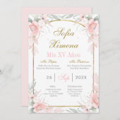 赤面ピンクと金ゴールドアーチキンセニェラ 招待状 (正面/裏面)