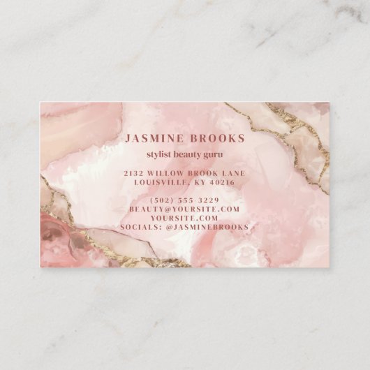 赤面ピンクと金ゴールドウォーターカラーシック 名刺 (裏面)