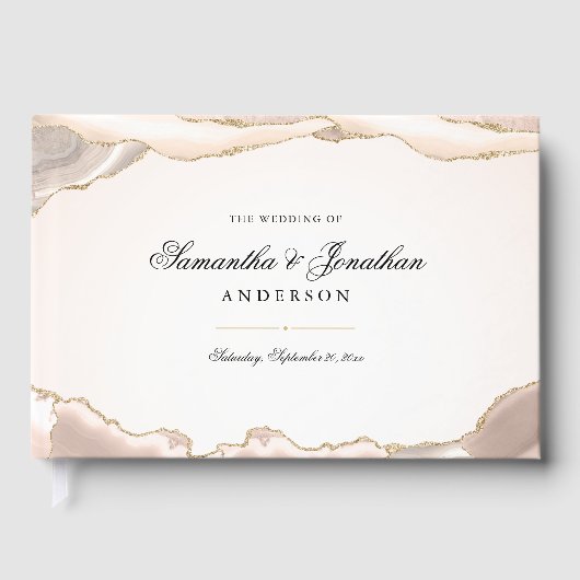 赤面ピンクと金ゴールドグリッターアガテスクリプ結婚ト ゲストブック (正面)