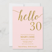 赤面ピンクと金ゴールドグリッター30th誕生日 招待状 (正面)
