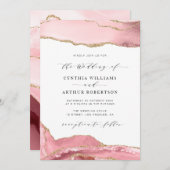 赤面ピンクと金ゴールドゲート結婚式招待状 招待状 (正面/裏面)