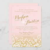 赤面ピンクと金ゴールドスパークルライト結婚ズ 招待状 (正面/裏面)