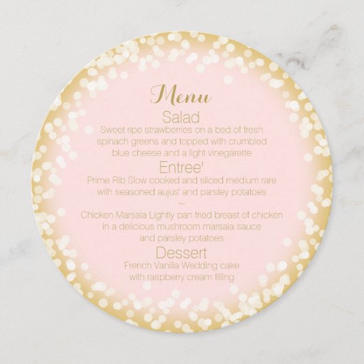 赤面ピンクと金ゴールドスパークルラウンドメニュー メニュー (正面)