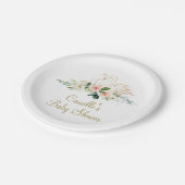 赤面ピンクと金ゴールドスワンベビーシャワー ペーパープレート (アングル)