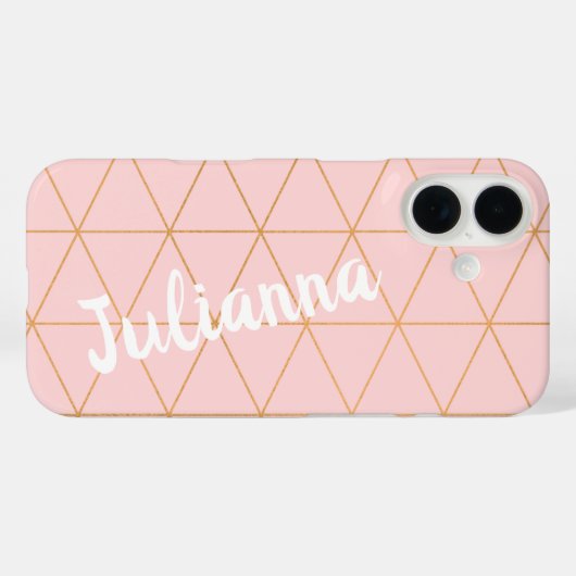 赤面ピンクと金ゴールドダイヤモンドグリッドライパーソナライズされたン Case-Mate iPhoneケース (裏面 (横))