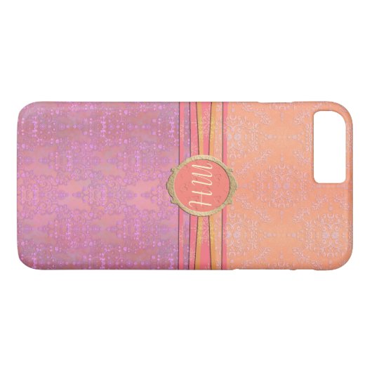 赤面ピンクと金ゴールドダマスクカスタムモノグラムパターン Case-Mate iPhoneケース (裏面(横))