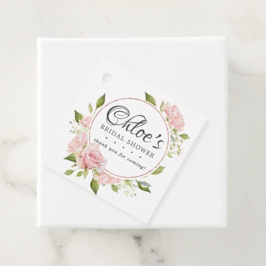 赤面ピンクと金ゴールドフレームありがとうブライダルシャワー フェイバータグ (インサイチュ)