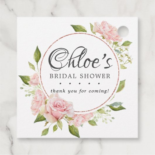 赤面ピンクと金ゴールドフレームありがとうブライダルシャワー フェイバータグ (裏面)