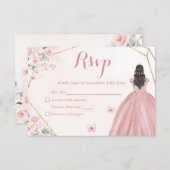 赤面ピンクと金ゴールドフローラガールSweet sixteen 出欠カード (正面/裏面)