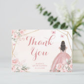 赤面ピンクと金ゴールドフローラキンセアニェラ サンキューカード (スタンド正面)