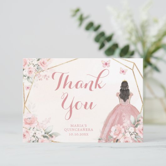 赤面ピンクと金ゴールドフローラキンセアニェラ サンキューカード (スタンド正面)