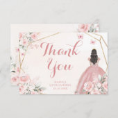赤面ピンクと金ゴールドフローラキンセアニェラ サンキューカード (正面/裏面)