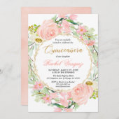 赤面ピンクと金ゴールドフローラキンセアニェラ 招待状 (正面/裏面)