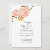 赤面ピンクと金ゴールドフローラドライブ(シャワー付) 招待状 (正面)