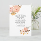 赤面ピンクと金ゴールドフローラバーチャルベビーシャワー 招待状 (スタンド正面)