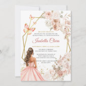 赤面ピンクと金ゴールドフローラプリンセスキンセアニェラ 招待状 (正面)