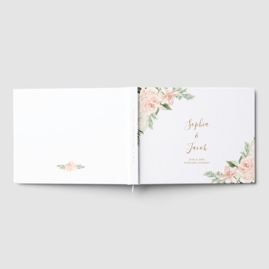 赤面ピンクと金ゴールドフローラボタニッ結婚クス ゲストブック (全面)