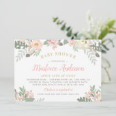 赤面ピンクと金ゴールドフローラボホガールベビーシャワー 招待状 (スタンド正面)